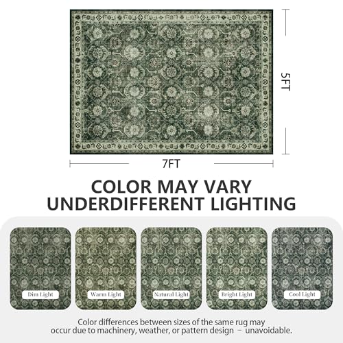 5x7 Area Rugs, Soft Non Slip Low Pile Washable Rug, Boho Modern Rug for Living Room, Bedroom, Dining Room, Sage Green