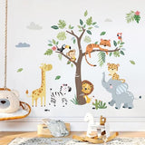 decalmile Jungle Animals Tree Wall Decals Elephant Giraffe Lion Safari Wall Stickers Baby Nursery Kids Bedroom Living Room Wall Decor