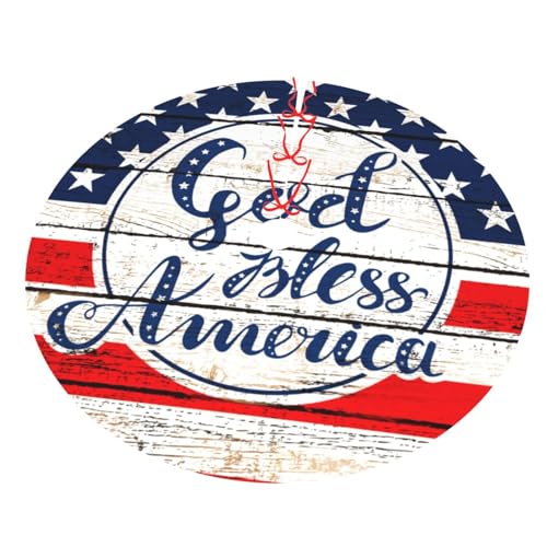 Patriotic God Bless America July 4th American Flag 36 Inch Christmas Tree Skirt Carpet Mat Funny Party Decor Supplies for Xmas Halloween Decorations Occasion