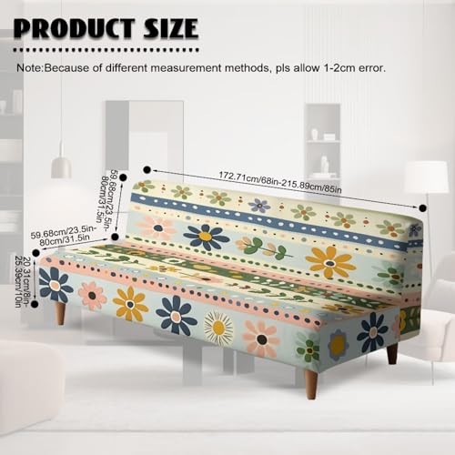 Xoenoiee Futon Sofa Bed Cover Stretch Armless Futon Slipcover Washable Elastic Sofa Couch Covers Home Furniture Protector, Boho Floral Stripes