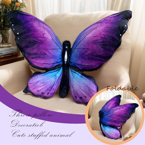 Kobataro Butterfly Decorations Pillow Decorative Throw-Pillow Stuffed Animal Plush Gifts for Women Decor for Room Home Garden 24.4" x 16.5"