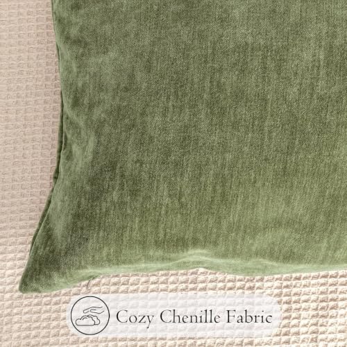 Chenille Lumbar Pillow Covers 20x20 inch Olive Sage Green