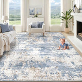 XLUEZ 8x10 Area Rugs for Living Room, Washable Modern Abstract Large Area Rug Neutral Soft Non Slip Kids Rug Stain Resistant Indoor Carpet for Bedroom Nursery Dining Children's Room(Blue, 8'x10')