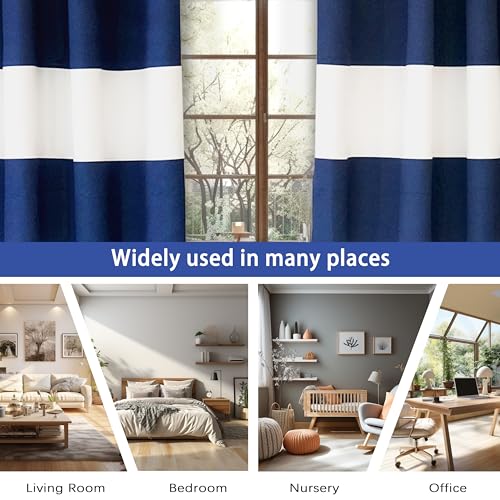 DriftAway Navy Striped Room Darkening Curtains Patriotic Horizontal Stripe Classic Grommet Drapes for Bedroom Living Room Thermal Insulated Panels for Boys Kids Holidays July 4th Labor Day