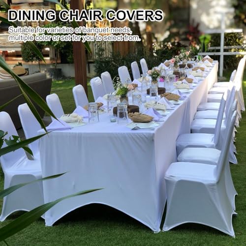 Trlyc Spandex Folding Chair Covers 100 Pcs Universal Fitted Dining Chair Cover Stretchy Slipcovers for Wedding Party Banquet Flat-Front Chairs Covers (White)