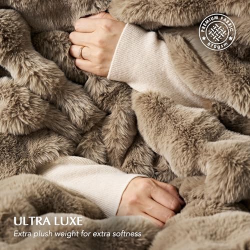 EverGrace Ultra Soft Luxury Fluffy Faux Rabbit Fur Throw Blanket, Thick Warm Bubble Throw for Bed, Cozy Plush Reversible Blankets for Couch, Chair, Sofa, Greige, 60x80 Inches