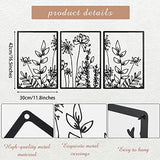 Therwen 3 Pcs Black Metal Wall Art Minimalist Wall Decor for Bedroom Flowers Decor Hanging Flower Bathroom Art Flower Line Sculpture Kitchen Decoration 16.5 x 9.8 Inch(Cute Style)