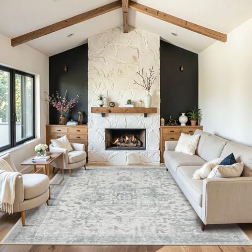 5X7 Washable Area Rug for Living Room, Light Grey