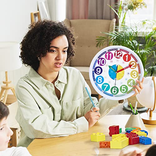 Lafocuse 12 Inch 3D Numbers Silent Kids Wall Clock, Learn to Tell Time Clock for Kids, Rainbow Learning Wall Clock for Kids' Room School Classroom Playroom