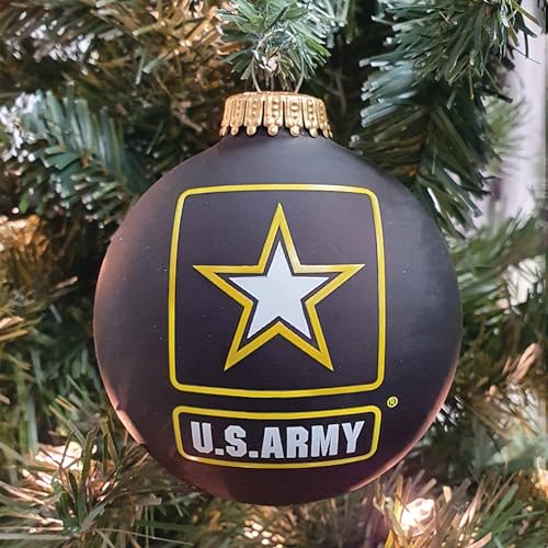 Christmas by Krebs 3 1/4" (80mm) Made in The USA Designer Seamless Patriotic Logo and Hymn Glass Christmas Ball Keepsake Ornament, Army