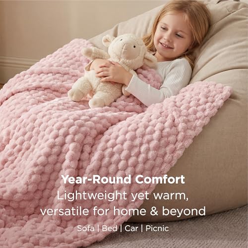 Bedsure Pink Throw Blanket for Couch - 350GSM Fluffy Plush Bubble Blanket for Bed Home Room Decor, GentleSoft Cute Fleece Soft Cozy Gifts for Women Girls, 50x60 Inches
