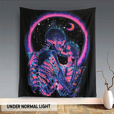 TUGCAY Blacklight Skull Tapestry Glow in the Dark Tapestry Kissing Lovers Tapestries Skeleton Neon Trippy Moon Stars Vertical Posters Wall Hanging Decor for Bedroom Aesthetic – 51.2” x 59.1”