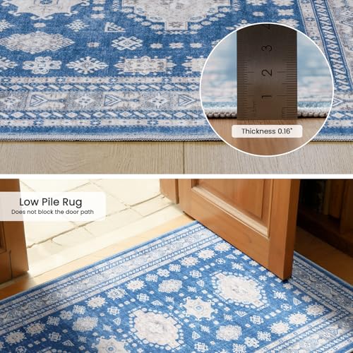 2x3 Door Mat Washable Boho Non Slip Small Throw Rug for Entrance, Blue
