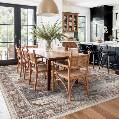 Square Rugs10x10 for Living Room Bedroom - Soft Large Washable Rugs for Playroom Dining Room with Non Slip Backing Indoor Low Pile Floor Carpet 10X10 Brick
