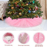 FIABC Christmas Wedding Tree Skirt,45 inch 4-Layer Fluffy Romantic Pleated Sparkly Skirt Decoration Xmas Tree Ornament for Holiday and Party(Pink)