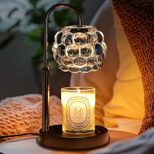 Candle Warmer Lamp with Timer Adjustable - Height Candle Warmer, Dimmer, Black Glass Wax Melting Lamps for Home Decor, for Candles in Jars with 2 Bulbs