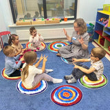 Carpet Circles Kids Rug 16Inch Rainbow Crazy Carpet Circle Seats Preschool Classroom Accessories 12pcs Round Flexible Seats Group Activity Spots Marker for Classroom Kindergarden Playroom
