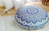 Popular Handicrafts Floor Pillow Cushion Cover - Hippie Mandala Cushion Cover Large Cotton - Pouf Cover Round Bohemian Yoga Decor, 32" Blue