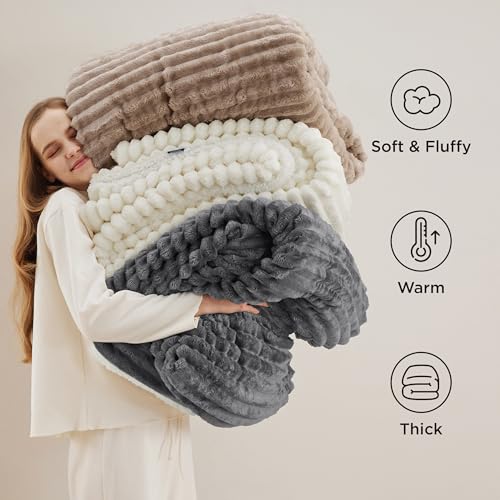 Bedsure Sherpa Throw Blanket for Couch - Super Soft, Comfort Cozy Fleece Thick Warm Blanket for Women, GentleSoft Plush & Fluffy Spring Throw Gift for Women, Room Decor, Mocha Brown, 50x60 Inches