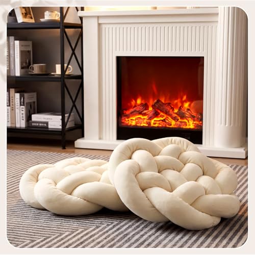 Novabright 2 Pack White Knot Pillow Balls 16x16 Handmade Knot Throw Pillows Plush for Couch Sofa Bedroom Living Home Decor Modern Round Aesthetic Accent Cushions