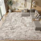 10x14 Area Rugs for Living Room: Washable Large Neutral Abstract Rug Soft Non Slip Stain Resistant Low Pile Indoor Carpet for Bedroom Dining Room Nursery Office Playroom - Brown Grey