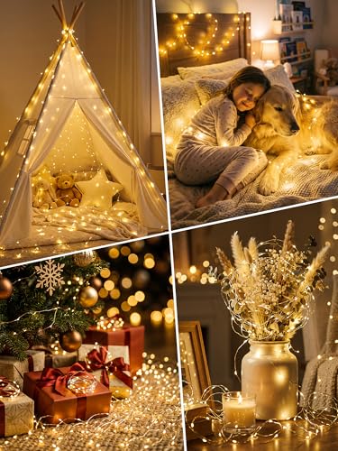 btfarm 4 Pack Fairy Lights Battery Operated with Timer, 16FT 50LED Twinkle String Lights USB Powered, 8 Mode Dimmable Cuttable Wire Light Waterproof for Indoor Bedroom Wedding Christmas, Warm White
