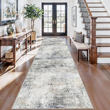 3x12 Runner Rug Non Slip: Washable Abstract Long Rugs for Hallway Blue Grey