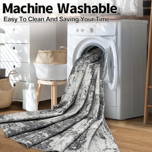 8x10 Area Rugs for Living Room: Abstract Washable Rug with Anti-Slip Backing Non-Shedding Stain-Resistant Soft Modern Large Carpet for Bedroom Dining Room Farmhouse Nursery Home Office Black