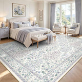8x10 Area Rug for Living Room Low Pile Boho Machine Washable Floral Rugs for Dining Room, Bedroom, Nursery with Non-Slip Back(Purple Floral)