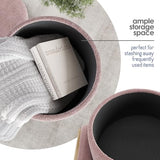 Round Ottoman with Storage, Boucle Storage Ottoman, Foot Stool Ottomans, Makeup Vanity Stool, Small Ottomans Foot Rest, Modern Vanity Stools for Living Room and Bedroom, Pink