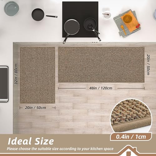 BEQHAUSE Kitchen Rugs and Mats 2PCS Non-Slip, 20"x32"+20"x48", Taupe