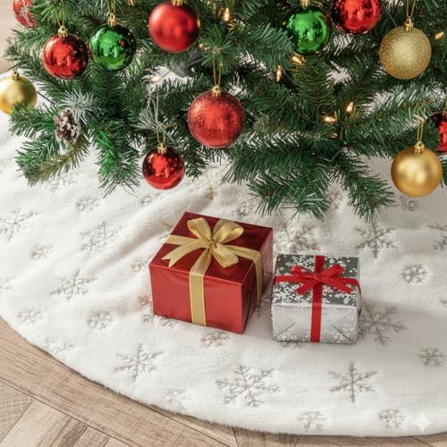 36 Inch Christmas Tree Skirt Faux Fur, White Soft Double Layer Plush Tree Skirt for Merry Christmas Party Christmas Tree Decoration Holiday Party Home Decor Indoor Outdoor B2