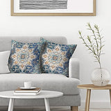 BETGINY Boho Pillow Covers 18x18, Blue and Teal Ethnic Design Outdoor Decorative Throw Pillows for Couch, Carpet Pattern Decor Cushion Cover 2 Pcs Farmhouse Linen Pillowcase for Bed Car Safa