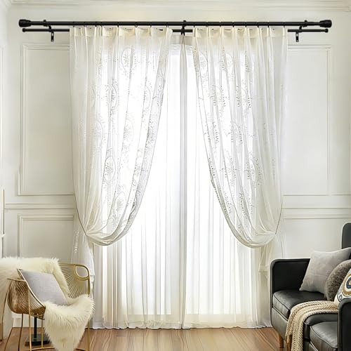 Heavy Duty Double Curtain Rod 84-120 Inch Length, 1 Inch Adjustable Matte Black Double Curtain Rod with Brackets, Long Double Curtain Rod for Windows Sliding Door (Black, 32-120", 1 PCS)