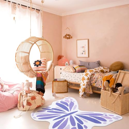 Topotdor Cute Butterfly Kids Rugs for Girls Bedroom, Toddler Nursery Rug Soft Washable Kids Area Rug for Butterfly Living Room Playroom Decor, Purple 35 x 43 inch