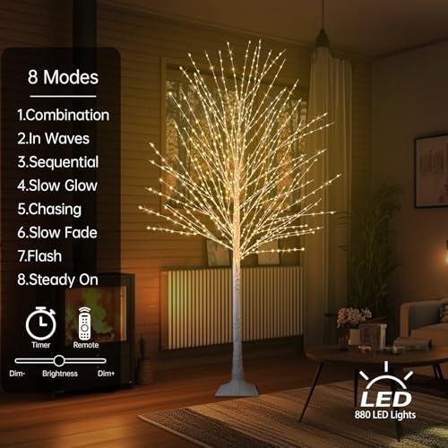 2Pack 6FT Lighted Birch Tree, Birch Tree with 880 LED Lights, 8 Twinkling Modes and Timer, Dimmable, Light Up Twig Christmas Tree for Indoor Outdoor Home Party Garden Wedding Decorations