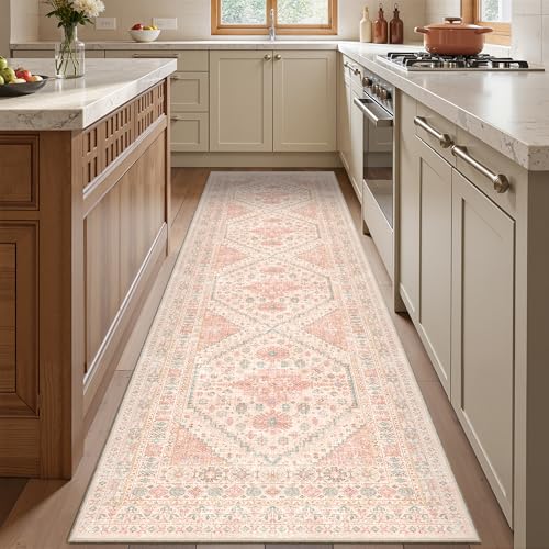 Runner Rug 2x8 Runners for Hallways Non Slip Washable Rugs, Pink