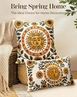 Embroidered Throw Pillow Cover 20x20 Inch, Sunflower Moon