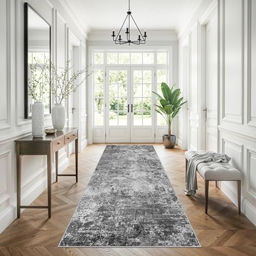 4x10ft Extra Wide Hallway Rug: Non-Slip Washable Large Carpet Runner for Kitchen Entryway Modern Abstract Low-Pile Soft Indoor Floor Mat for Bedroom Living Room Dining Room (Black/Grey/White, 4X10)