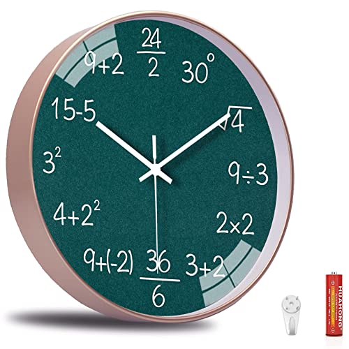 QINFIEY 12 Inch Math Wall Clock Silent Non Ticking Movement Quality Quartz Wall Clock for Office Classroom/School/Home/Kitchen/Living Room Wall Decorations (Green)