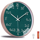 QINFIEY 12 Inch Math Wall Clock Silent Non Ticking Movement Quality Quartz Wall Clock for Office Classroom/School/Home/Kitchen/Living Room Wall Decorations (Green)