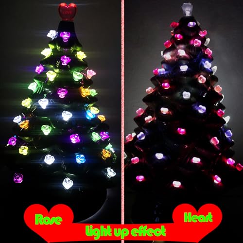 Ceramic Valentine's Day Trees Replacement Lights Bulbs/Medium Christmastree Pegs Ornaments - Roses＆Heart & 3 Pcs Topper Set