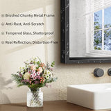 CIRCUMI 18"x24" Brushed Black Mirror with Chunky Box Metal Frame, Bathroom Mirror for Vanity Remodel & New Home, Living Room, Entryway, Rectangular Wall Mirror, Tempered Glass, Vertical or Horizontal