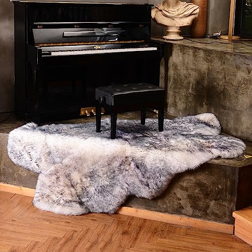 LLB Genuine Sheepskin Area Rug Wool Rug Fur Carpet Fluffy Shaggy Fur Rug for Living Room Kids Bedroom Real Sheepskin Throw Lambskin Rugs Sofa Mat Chair Seat Covers (Snow Grey, 4 x 6 ft Sheepskin)