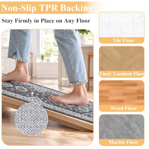 HEBE Boho Kitchen Mats for Floor 24''x120'', Non Slip Washable Runner Rug