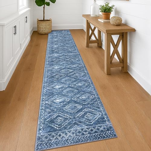 Washable Runner Rug 2x12 ft Runners for Hallway, Stonewashed Blue
