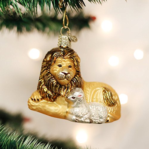 Old World Christmas Spiritual Gifts Lion and Lamb Glass Blown Ornament for Christmas Tree, Handcrafted Holiday Decoration, Religion Collection
