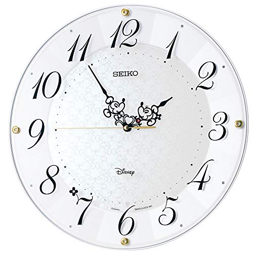 Seiko Clock Character Wall Clock, Adult Disney Mickey Mouse, Minnie Mouse, Radio, White Pearl, Diameter 12.9 x 1.8 inches (327 x 46 mm), FS513W