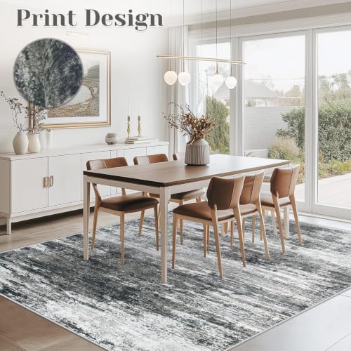 Washable Rug 5x7 Area Rugs for Living Room: Neutral Soft Rug Abstract Non Slip Low Pile Modern Carpet for Bedroom Kitchen Nursery Office Dining Room Indoor (Black, 5'x7')