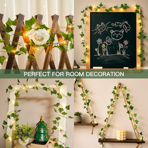 suddus Fake Vines with Lights Battery Operated, 20 LED 6.56FT Ivy Garland Fairy Lights with Timer, Leaf String Lights for Bedroom,Room,Window,Wall,Party,Garden,Wedding Indoor Decor (Warm White)